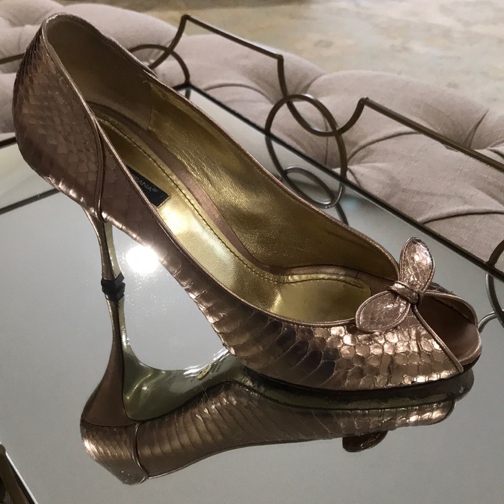 Dolce & Gabbana rose gold snakeskin peeptoe pumps